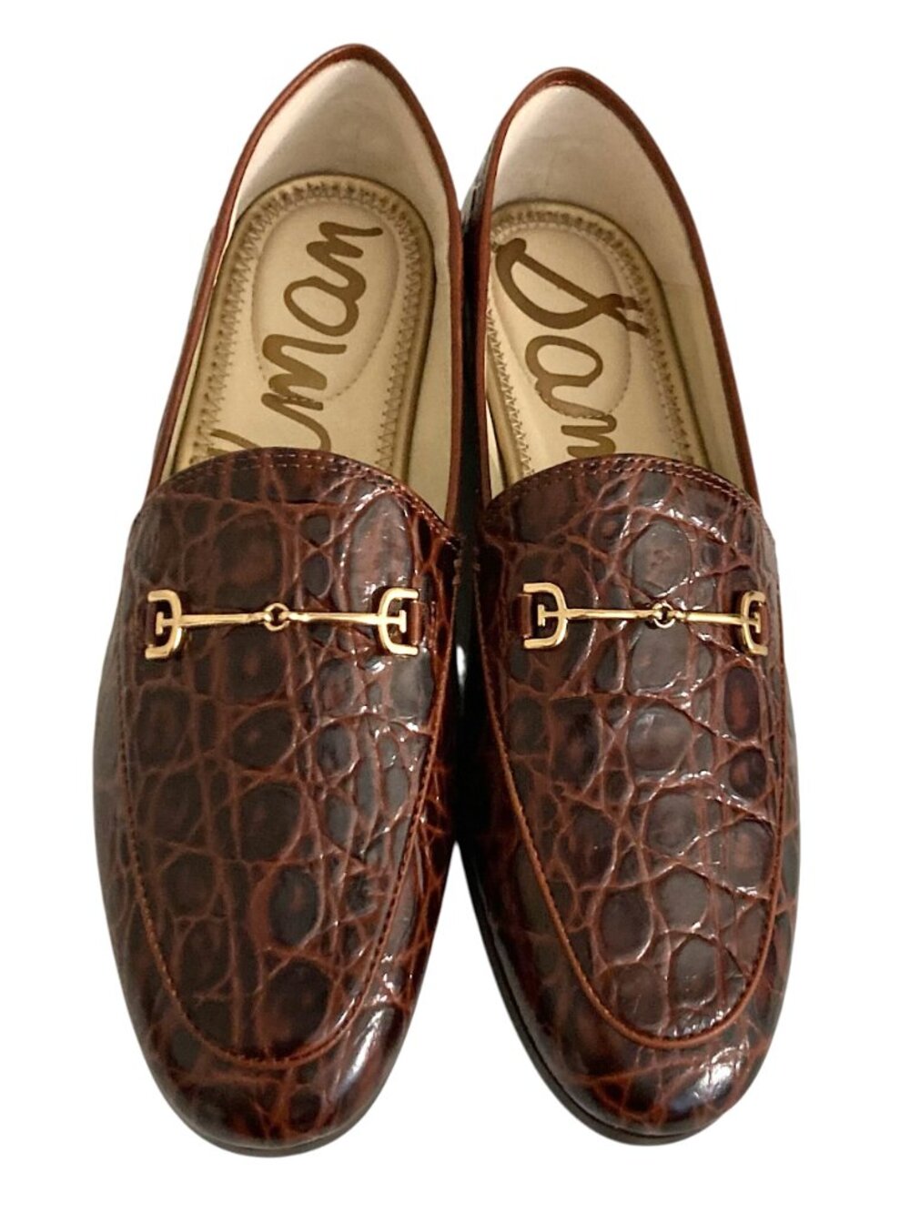 NEW Sam Edelman Loraine Croc-Effect Horsebit Slip On Loafers Size 7.5 M Brown